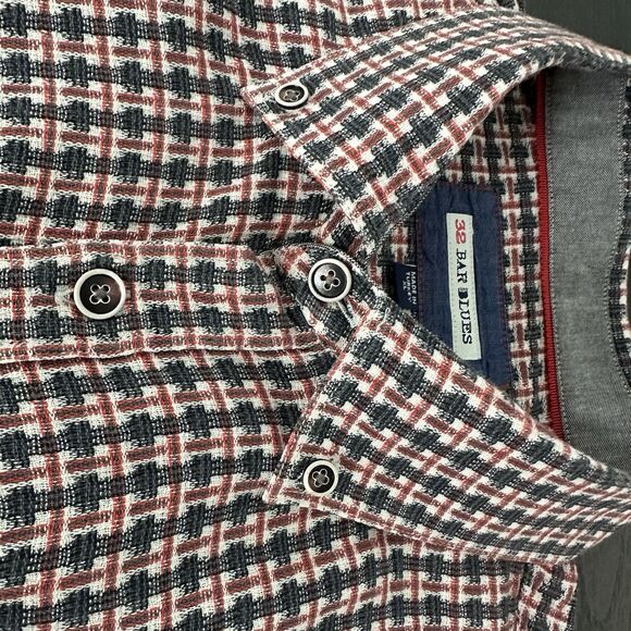 32 Bar Blues Back Beats Basket Weave Shirt Men’s XL Textured Red Charcoal Plaid - Picture 6 of 10